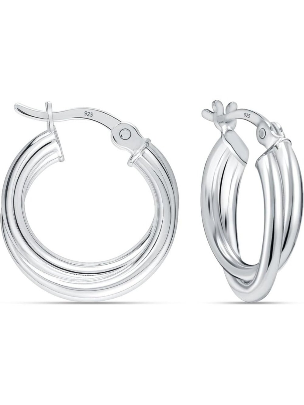 Lightweight 925 Sterling Silver Small Beaded Hoop Earrings for Women - Twisted